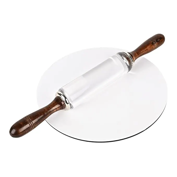 White Heavy Base Crystal Roti Roller/Chakla/Chapati Maker Chakla with Stylish Crystal Belan - Non-Stick & Zero Maintenance