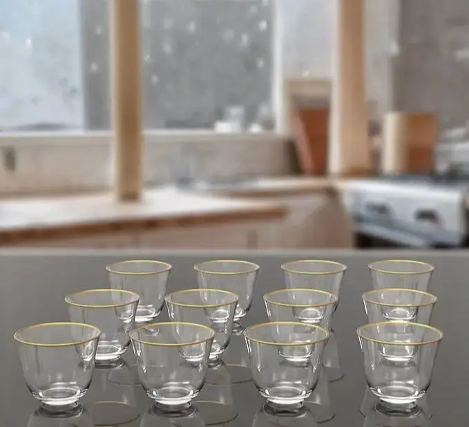 Orchid 12Pcs Glass Cawa Cups Set 70ML, Glass Tea and Coffee Cups Set, Heat-Resistant Turkish Tea Cups, Espresso Glassware for Hot Drinks, Drinkware Set, Coffee Mugs for Hot Beverages
