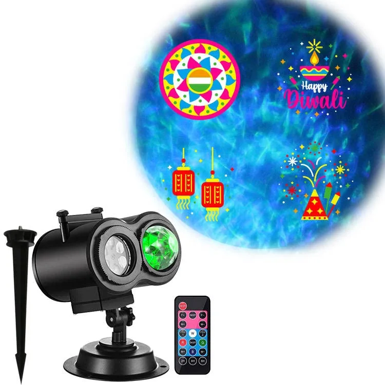 Holiday Projector Light for Diwali, Christmas, Halloween & Parties – 16 Slides, 10 Wave Effects, IP44 Indoor/Outdoor
