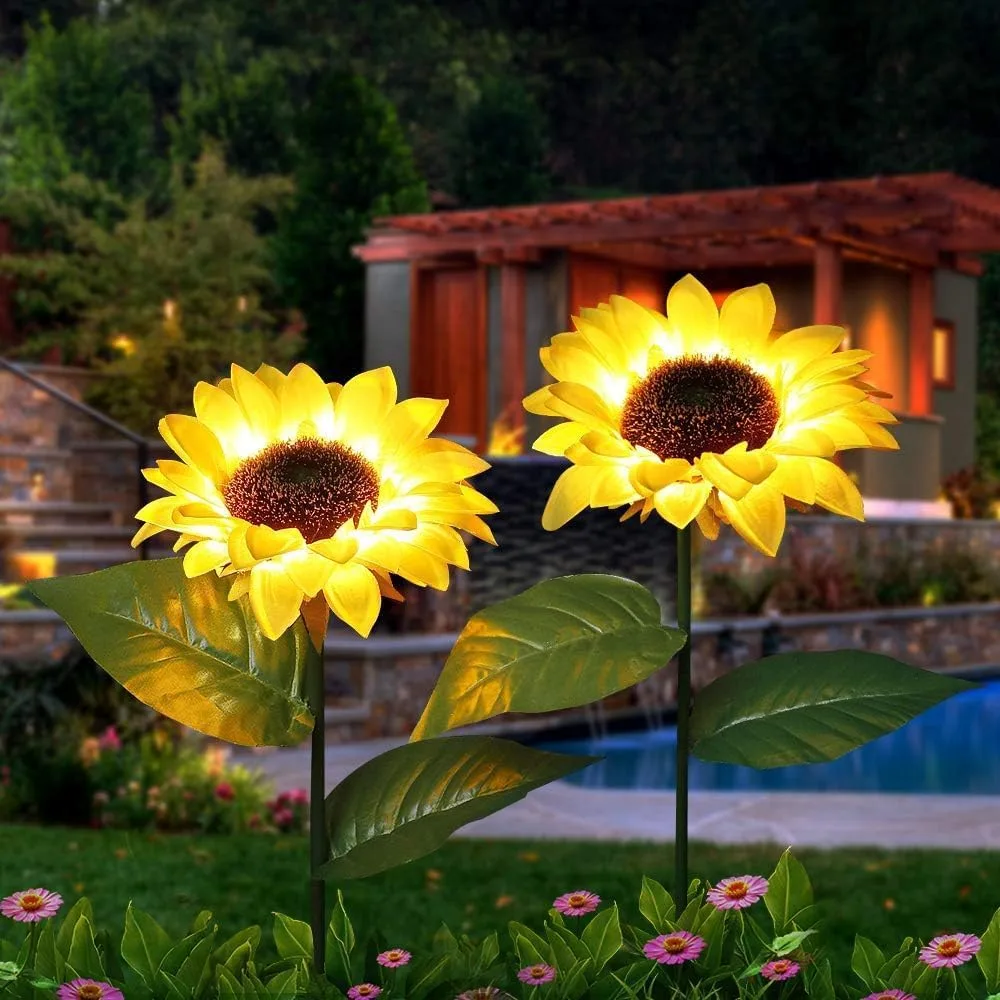 Globex Solar Garden Flower Lights – Sunflower LED Outdoor Stake Lamps for Lawn, Yard, Pathway & Home Decoration, Solar Powered (Pack of 2)