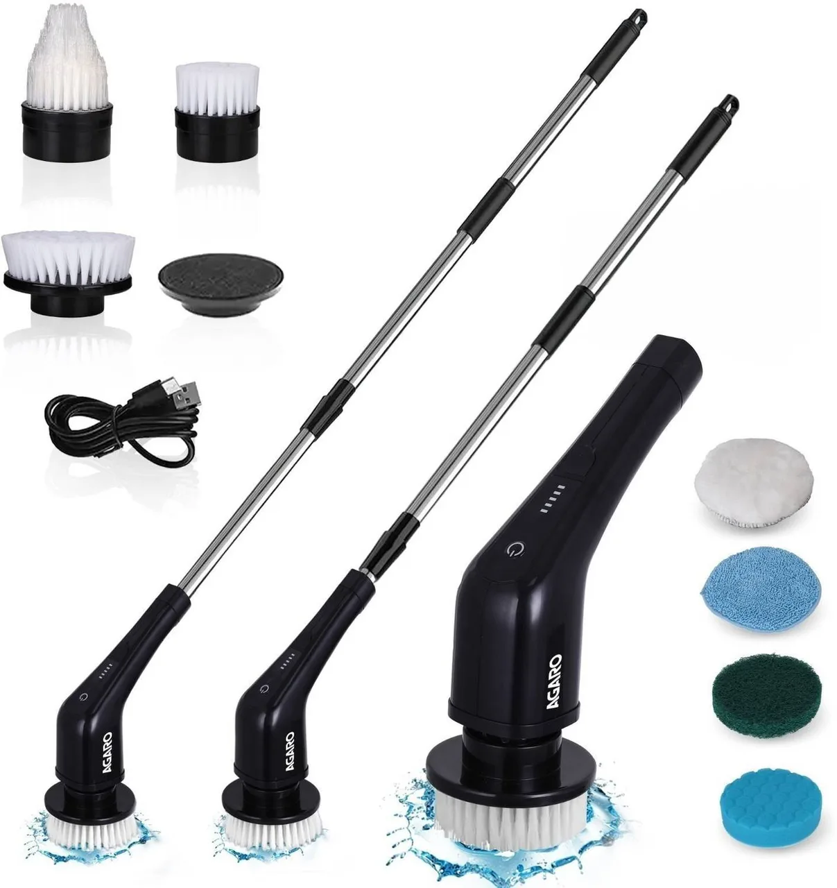 AGARO Royal Electric Spin Scrubber – Cordless Cleaning Brush for Home, 400 RPM, Replaceable Brush Heads, Adjustable Handle for Bathroom & Floor Tiles