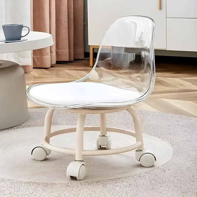 Modern Design Rolling Stool, Wheeled Base, Cushioned Seat