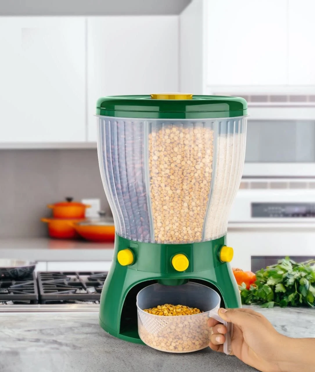 Rice Dispenser, Rotating Sealed Bucket for Household Grain Storage